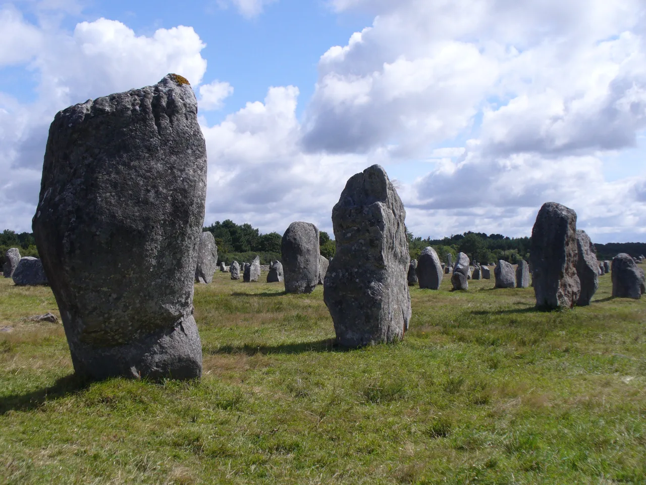 Granite menhirs graded by size, set in parallel rows at Le Ménec