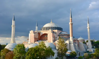 The main dome, half-domes, and external buttresses of Hagia Sophia