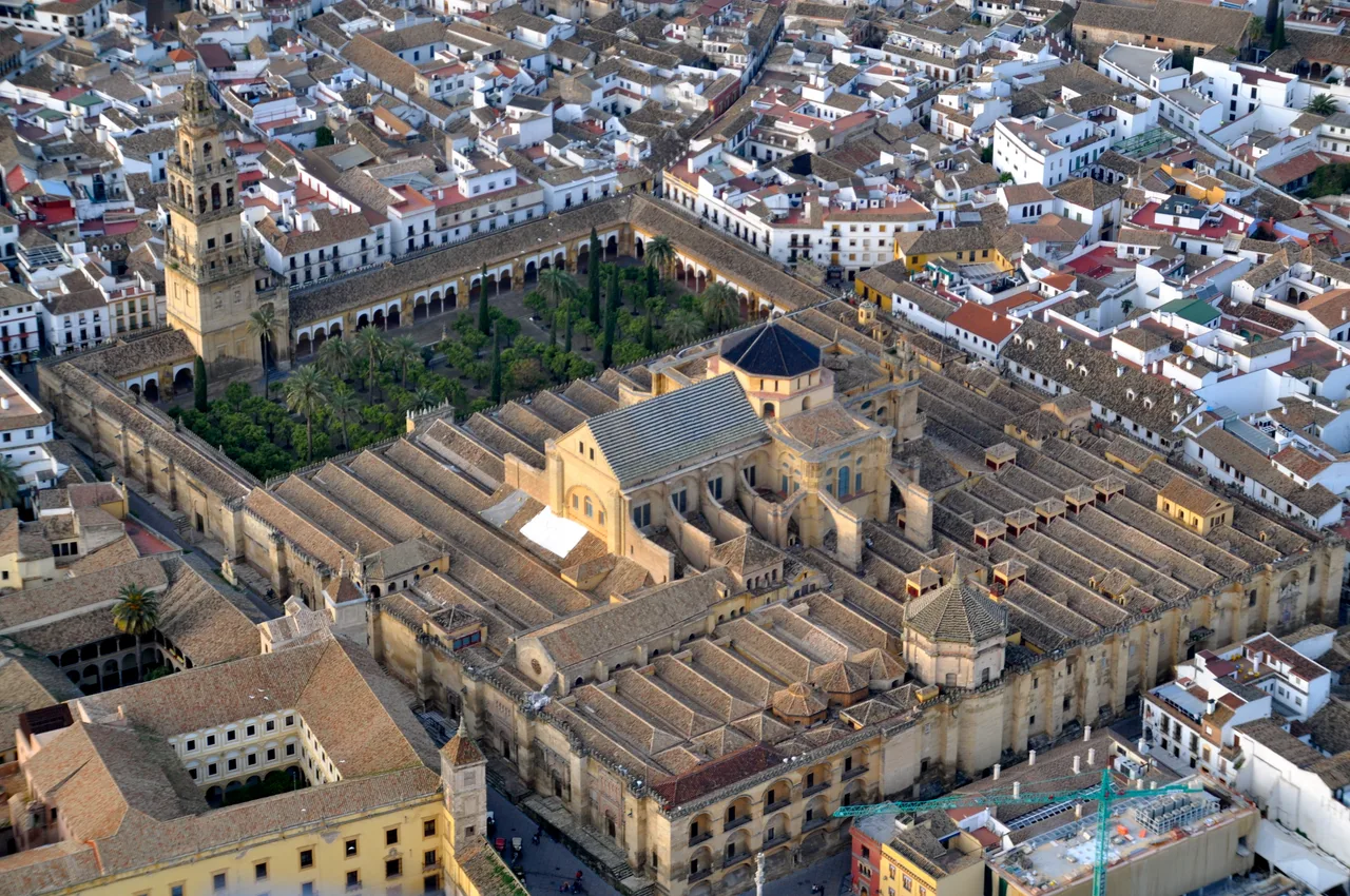 Aerial view of the Mosque of Córdoba and its vast hypostyle hall