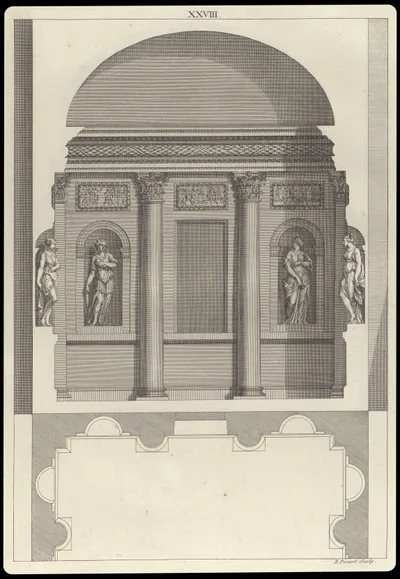 A plate from Palladio's book: the elevation and plan of a villa with dimension lines