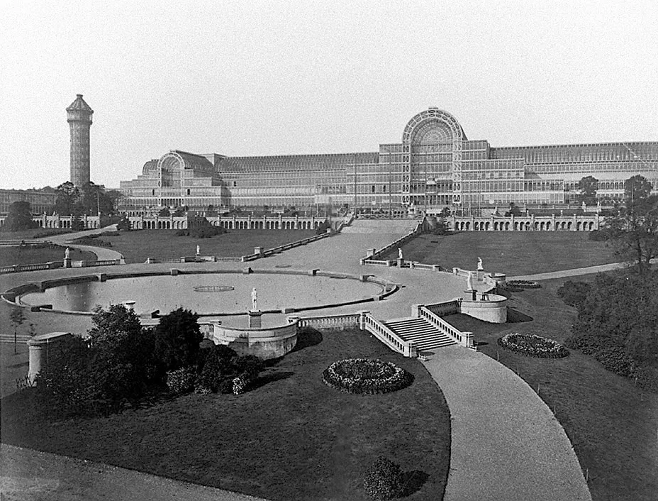 General view of the Crystal Palace, the vast glass-and-iron arched exhibition building