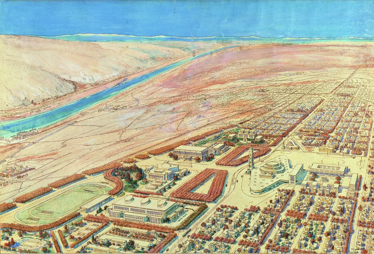 Tony Garnier's perspective drawing showing the centre of the Cité Industrielle