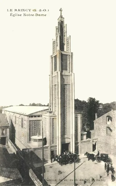 The slender concrete columns of Notre-Dame du Raincy and its walls dissolved into perforated concrete grilles (claustra) with coloured glass