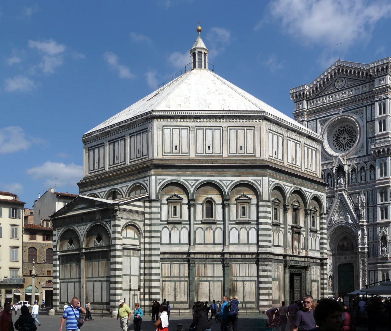 View of the marble-clad exterior of the Battistero di San Giovanni in Florence