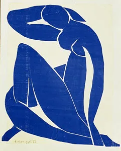Henri Matisse's Blue Nude II: an abstracted female figure in a seated pose, cut from blue painted paper