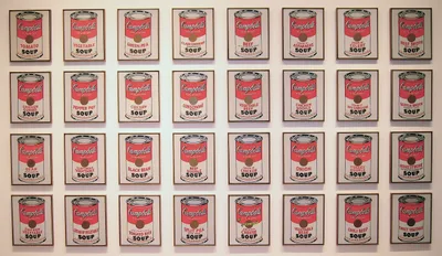 Andy Warhol's "Campbell's Soup Cans" (1962): a series of thirty-two canvases hung in a single row at the Museum of Modern Art