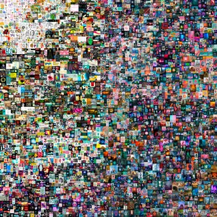 Beeple's Everydays - The First 5000 Days NFT: 5000 small digital images combined in a single frame as a mosaic