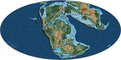 Mollweide paleographic map of Earth approximately 170 million years ago; mid-Jurassic stage of Pangaea's breakup