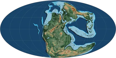 Map showing the position of the Pangaea supercontinent approximately 250 million years ago