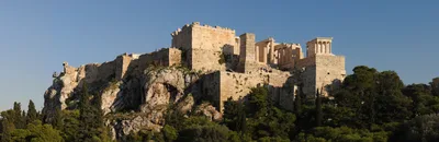 Wide panoramic view of the Athens Acropolis from the Areopagus hill, with the Parthenon and other marble temples occupying the centre