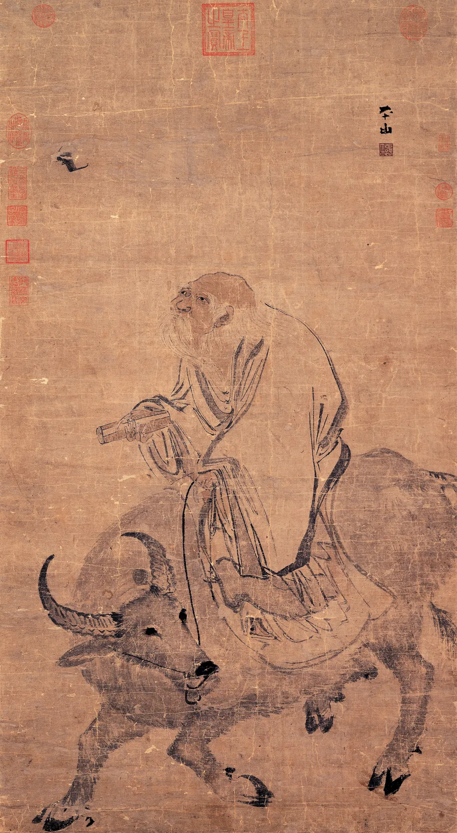 Ming-era painter Zhang Lu's ink painting of Laozi riding west on a water buffalo