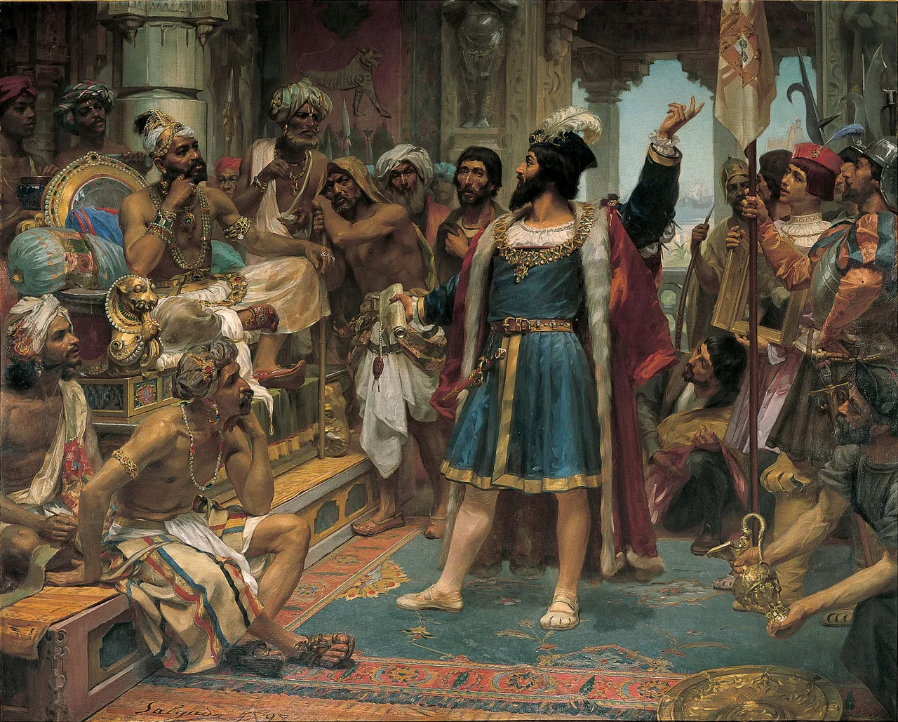 Vasco da Gama, Calicut Zamorin'inin huzurunda — Veloso Salgado tablosu, 1898