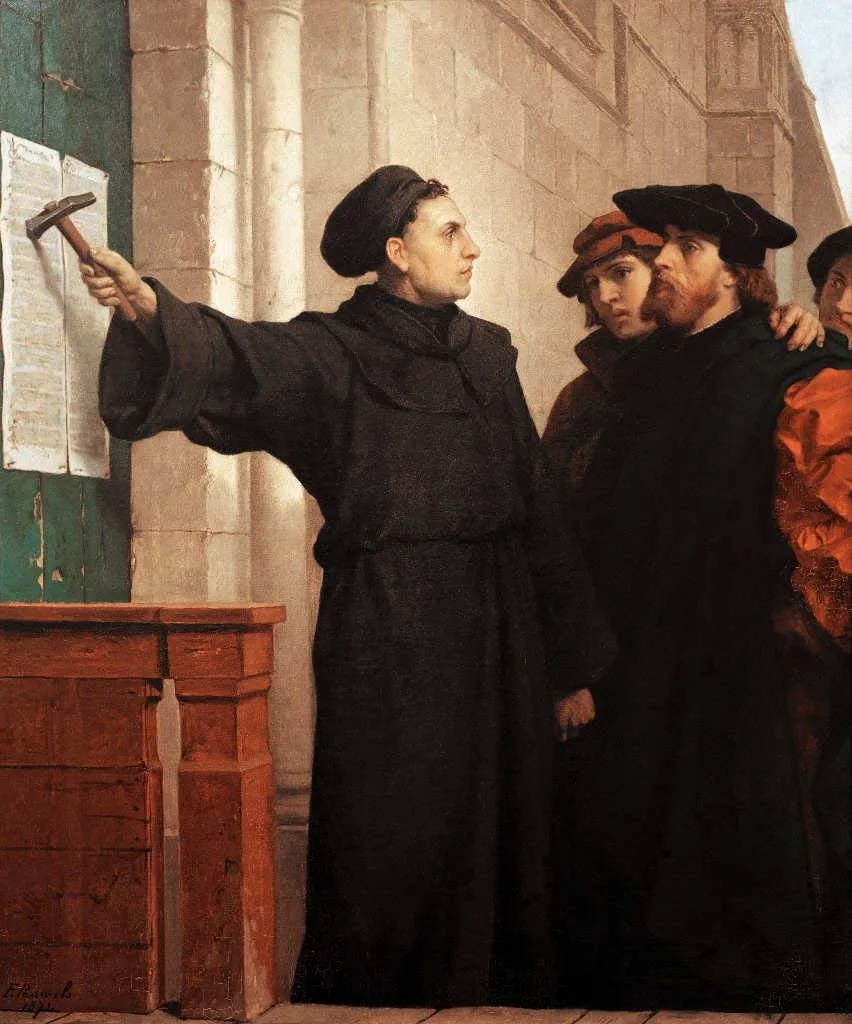 Luther'in 95 Tez'i Wittenberg Schlosskirche kapısına çakışı — Ferdinand Pauwels, 19. yüzyıl