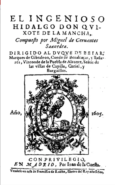 Title page of the 1605 first edition of Don Quixote