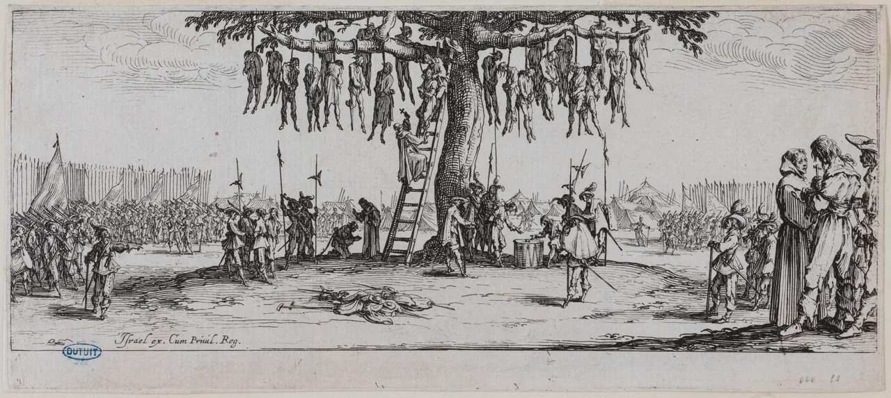 'Asılma' — Jacques Callot, 'Les Grandes Misères de la guerre' serisi, 1633, levha 11