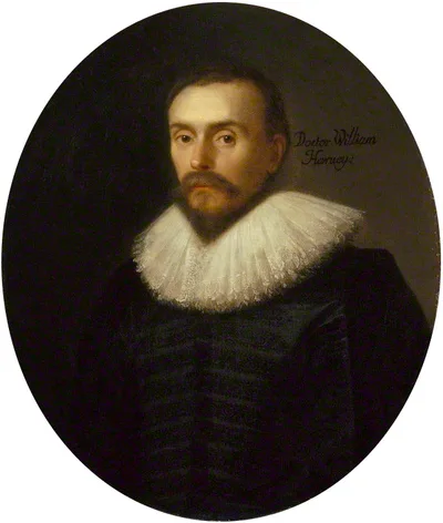 Portrait of William Harvey: a bearded seventeenth-century physician in dark clothing