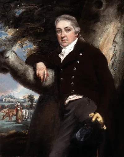 Portrait of Edward Jenner: an eighteenth-century physician in a dark coat with a calm expression