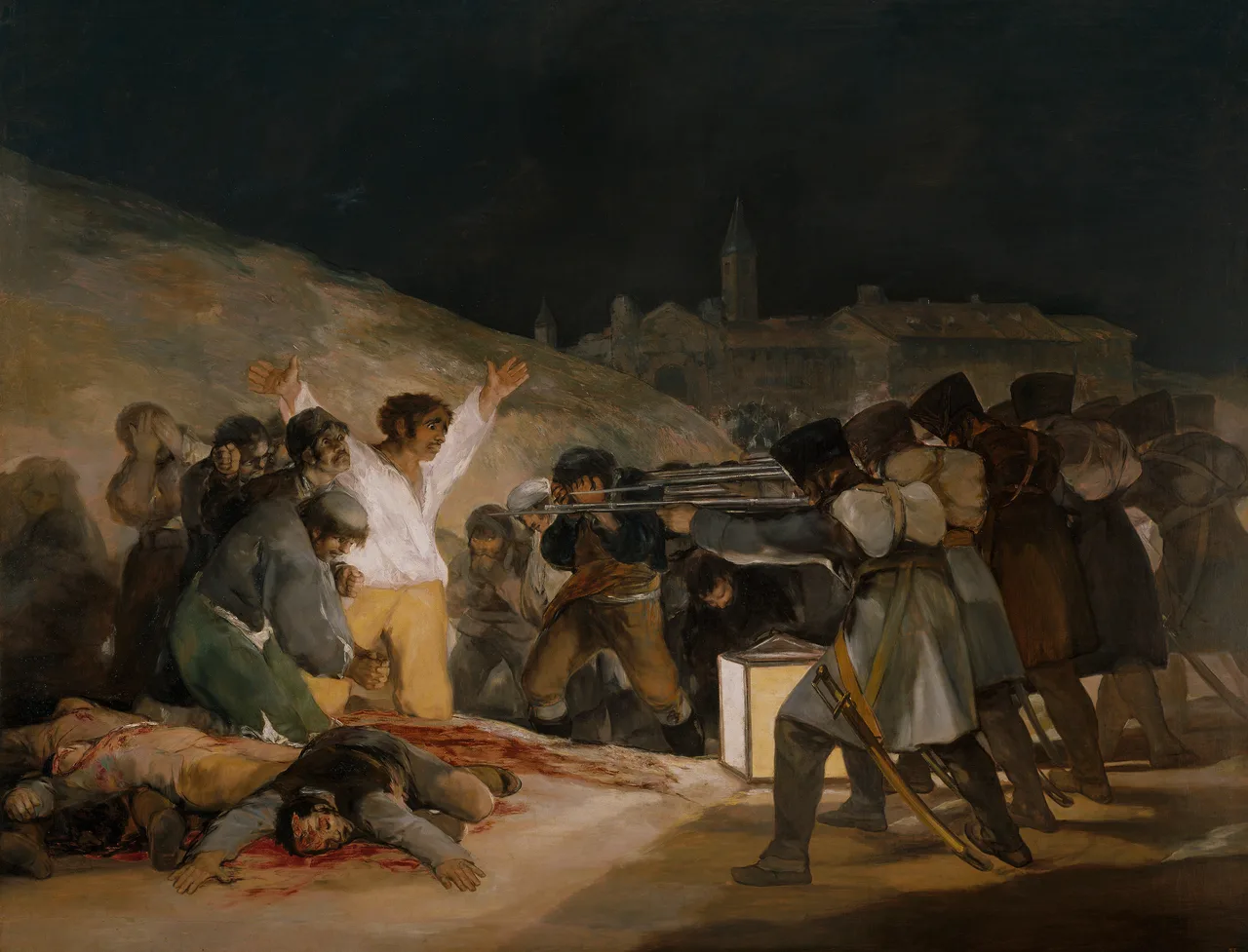 Goya'nın 'Üçüncü Mayıs 1808' tablosu: Madrid'de Fransız askerlerinin önünde diz çökmüş İspanyol sivillerin infaz sahnesi