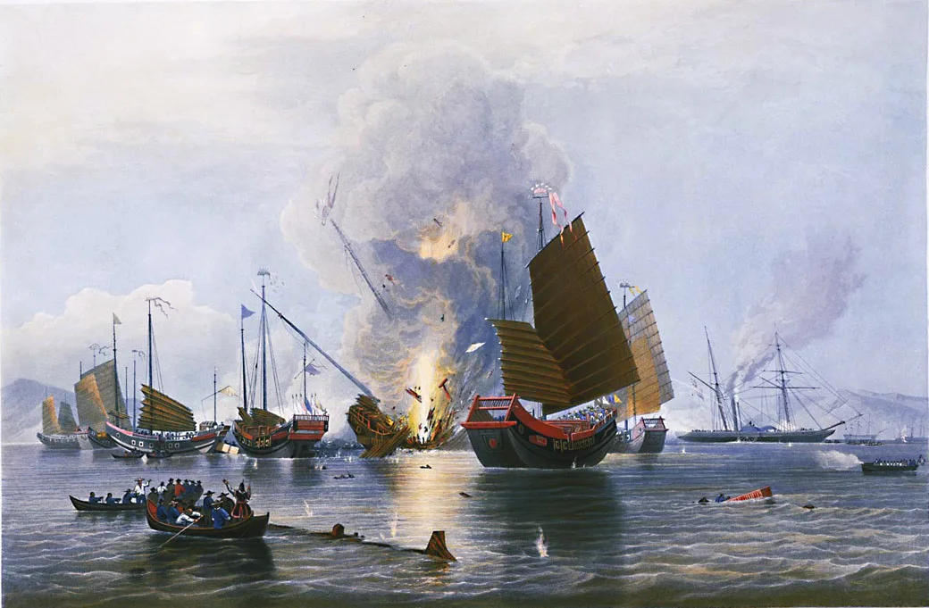 Edward Duncan's 1843 painting: HMS Nemesis destroying Chinese war junks at the First Battle of Chuenpi
