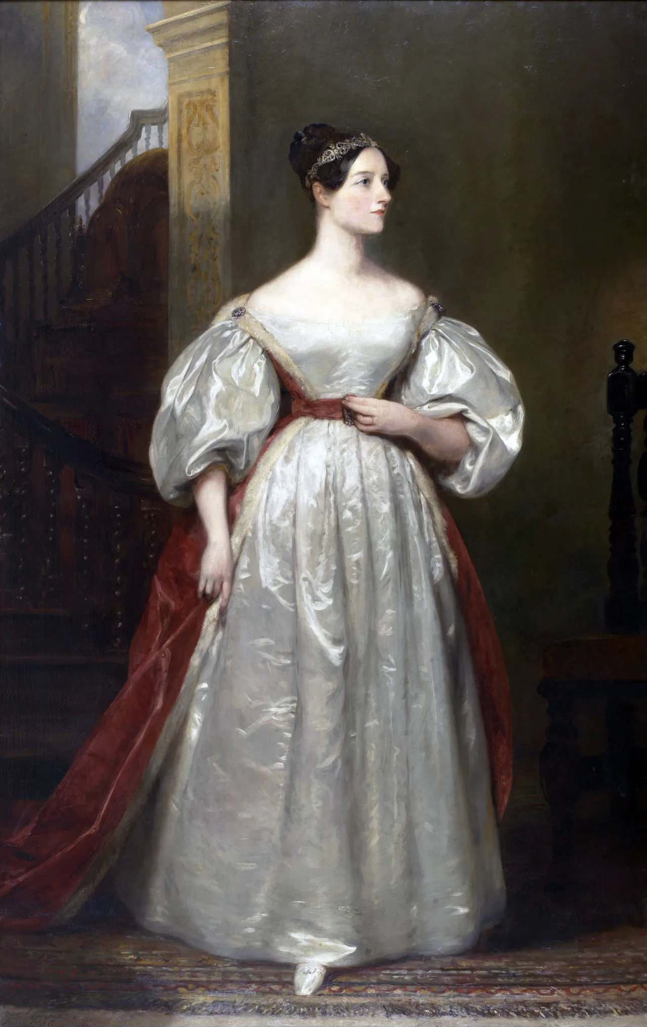 Oil portrait of Ada Lovelace: a young woman in a dark dress, seated