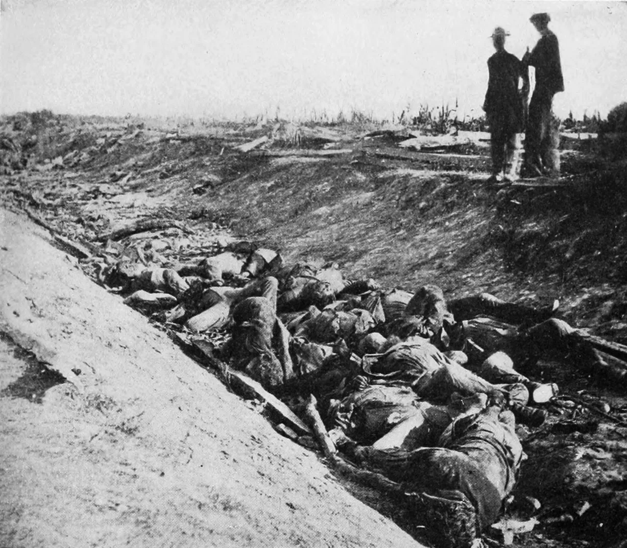 Confederate dead in the Sunken Road ('Bloody Lane') after the Battle of Antietam, September 1862 — photograph by Alexander Gardner