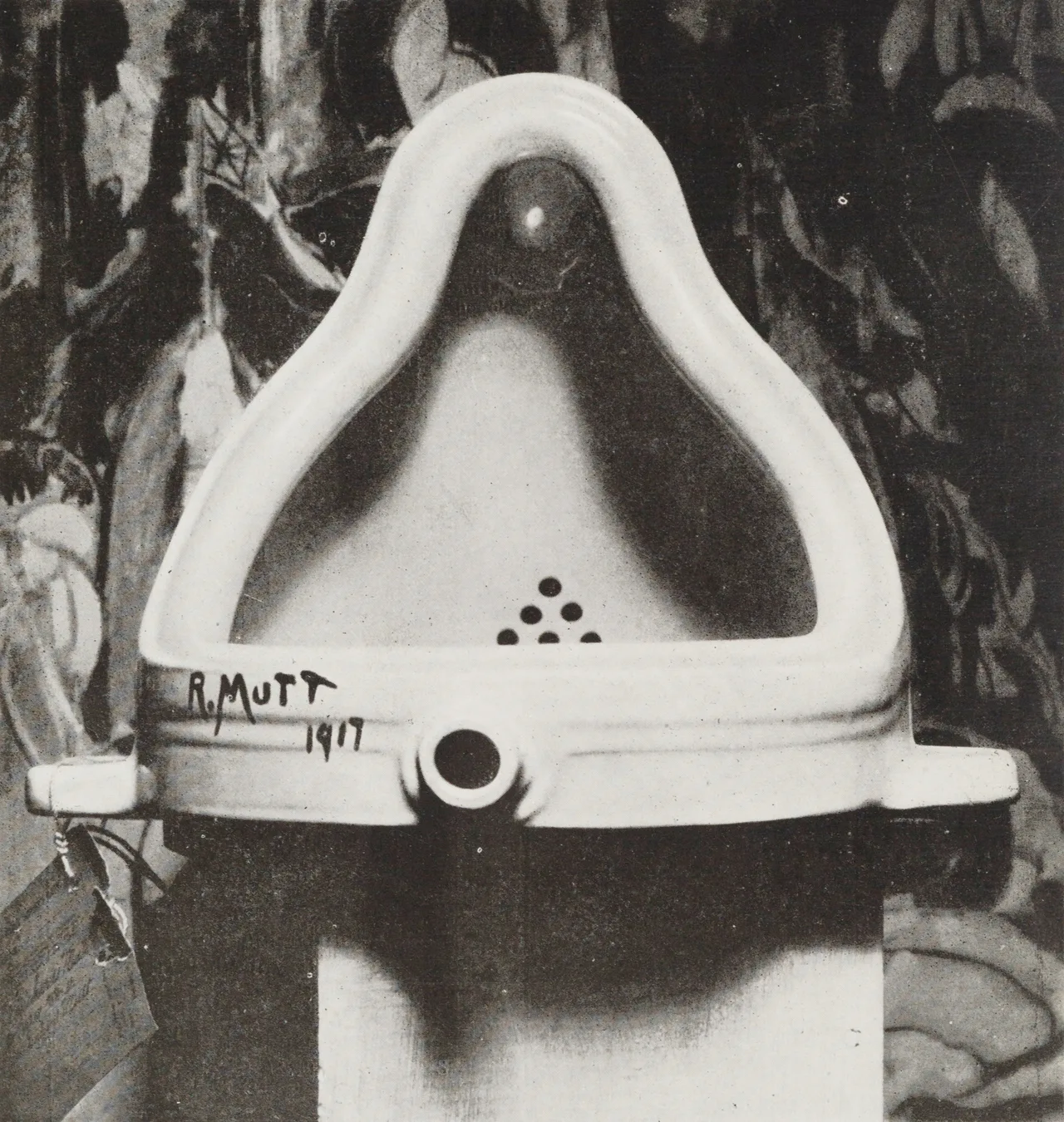 Marcel Duchamp's urinal submitted under the signature "R. Mutt" in 1917, photographed by Alfred Stieglitz