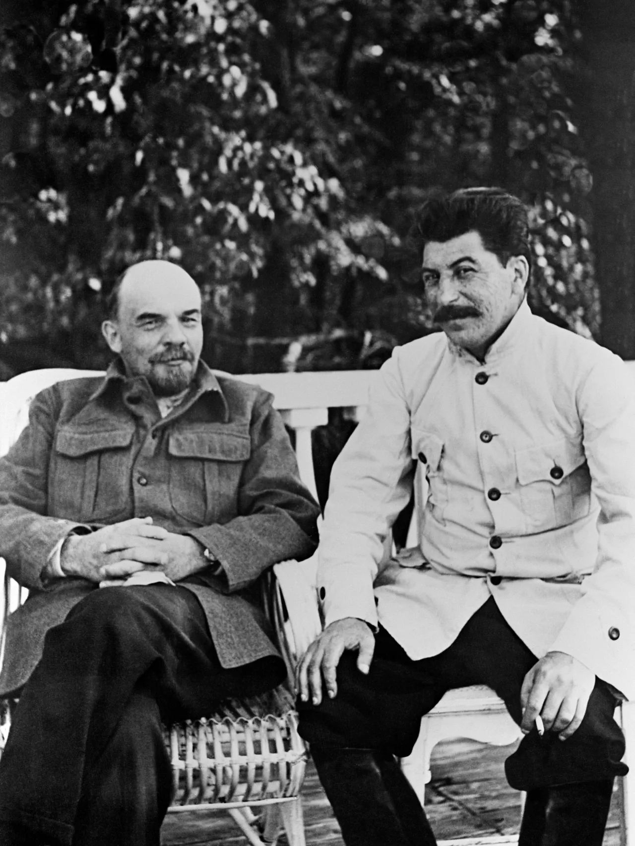 Lenin and Stalin at the Gorki estate just outside Moscow, September 1922; photographed by Lenin's sister Maria Ulyanova