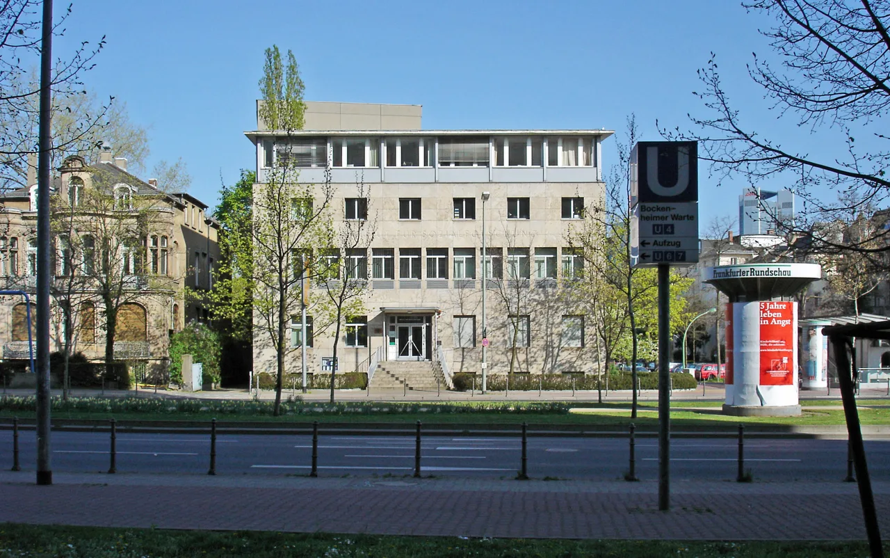 The Institut für Sozialforschung building in Frankfurt: a stripped modernist façade rebuilt in 1951; Senckenberganlage 26
