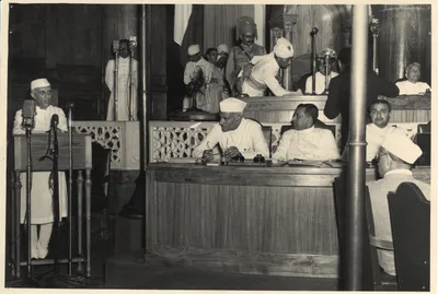 Jawaharlal Nehru delivering his 'tryst with destiny' speech at the Constituent Assembly on the night of 14–15 August 1947