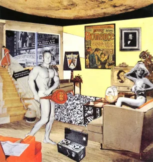 Richard Hamilton'ın 1956 tarihli kolajı "Bugünün evlerini bu kadar farklı, bu kadar çekici yapan tam olarak nedir?"