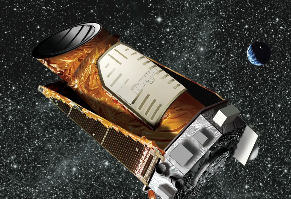 Artist's rendering of the Kepler spacecraft against a starry background