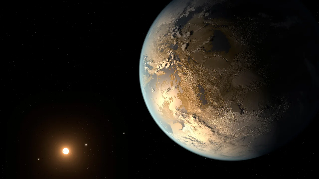 Artist's concept of Kepler-186f: an Earth-sized planet in the habitable zone of a red dwarf star