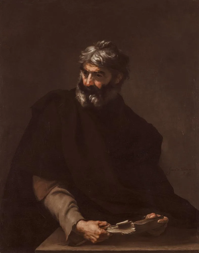 Jusepe de Ribera'nın 1637 tarihli Protagoras tablosu: elinde kâğıt tutan, yaşlı, düşünceli bir adam