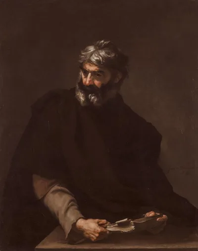 Jusepe de Ribera's 1637 painting of Protagoras: an elderly, thoughtful man holding a paper