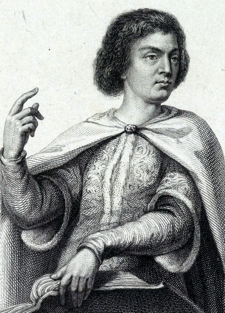 Portrait of Peter Abelard: an engraving of a bearded, tonsured medieval teacher in monastic robes