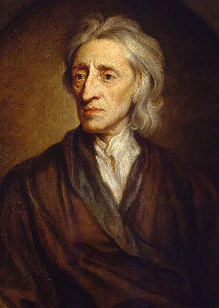 Godfrey Kneller's 1697 portrait of John Locke: a scholar in a brown gown with a long grey wig, half-length