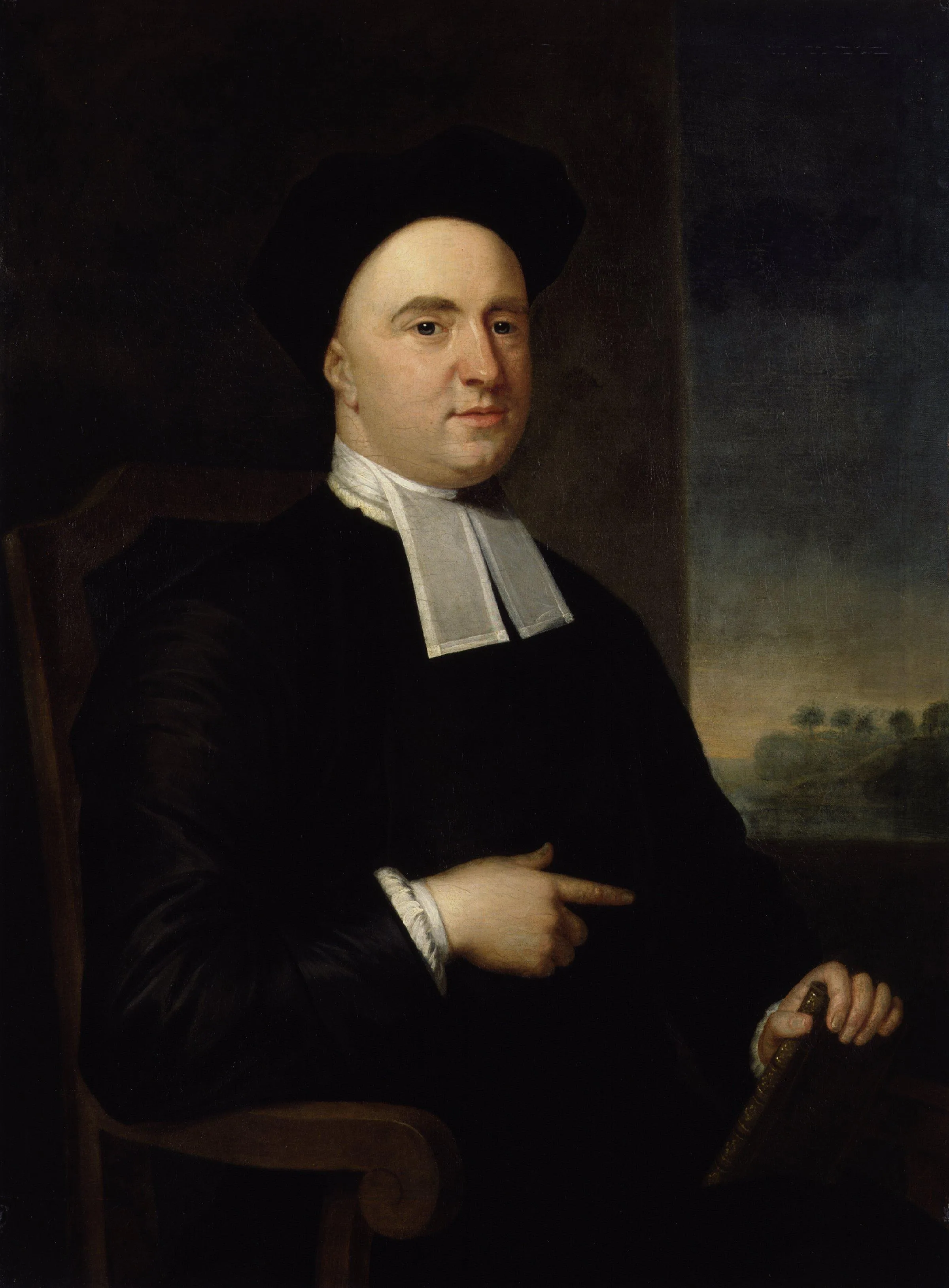 George Berkeley'nin yağlıboya portresi: piskopos cüppesi içinde, elinde kitap tutan orta yaşlı adam
