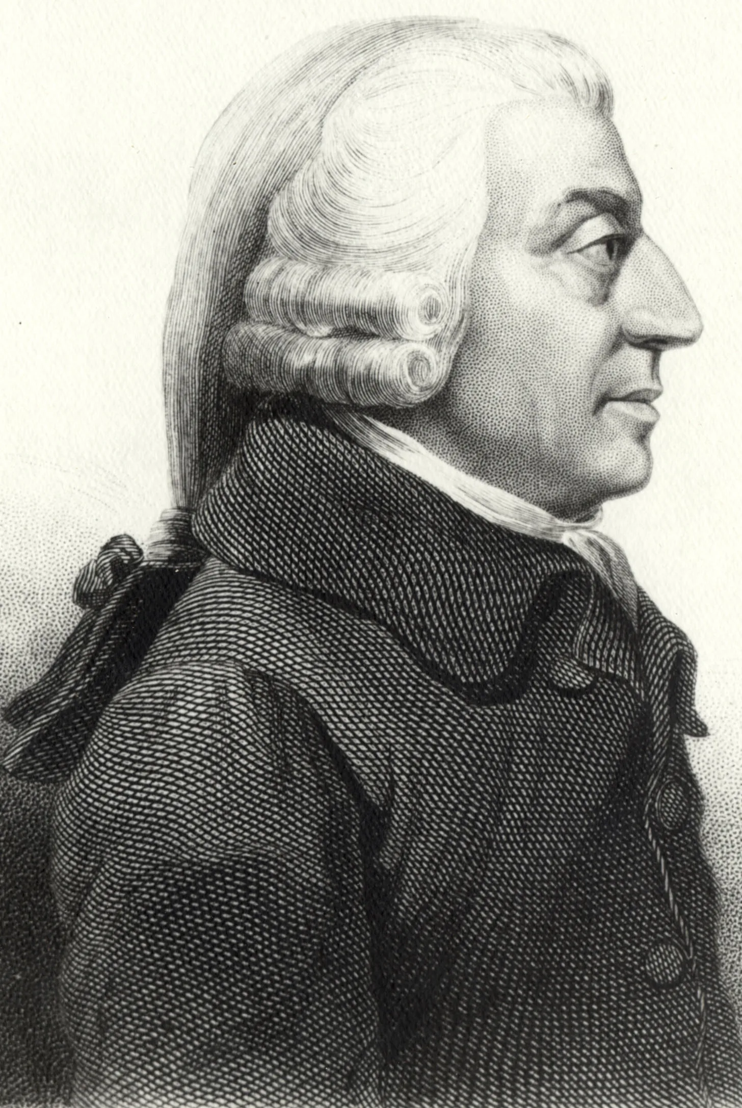 Side profile portrait of Adam Smith — from James Tassie's 1787 paste medallion, wigged and plain