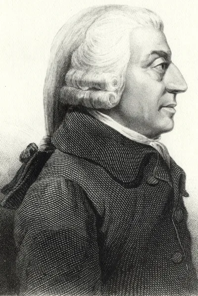 Side profile portrait of Adam Smith — from James Tassie's 1787 paste medallion, wigged and plain