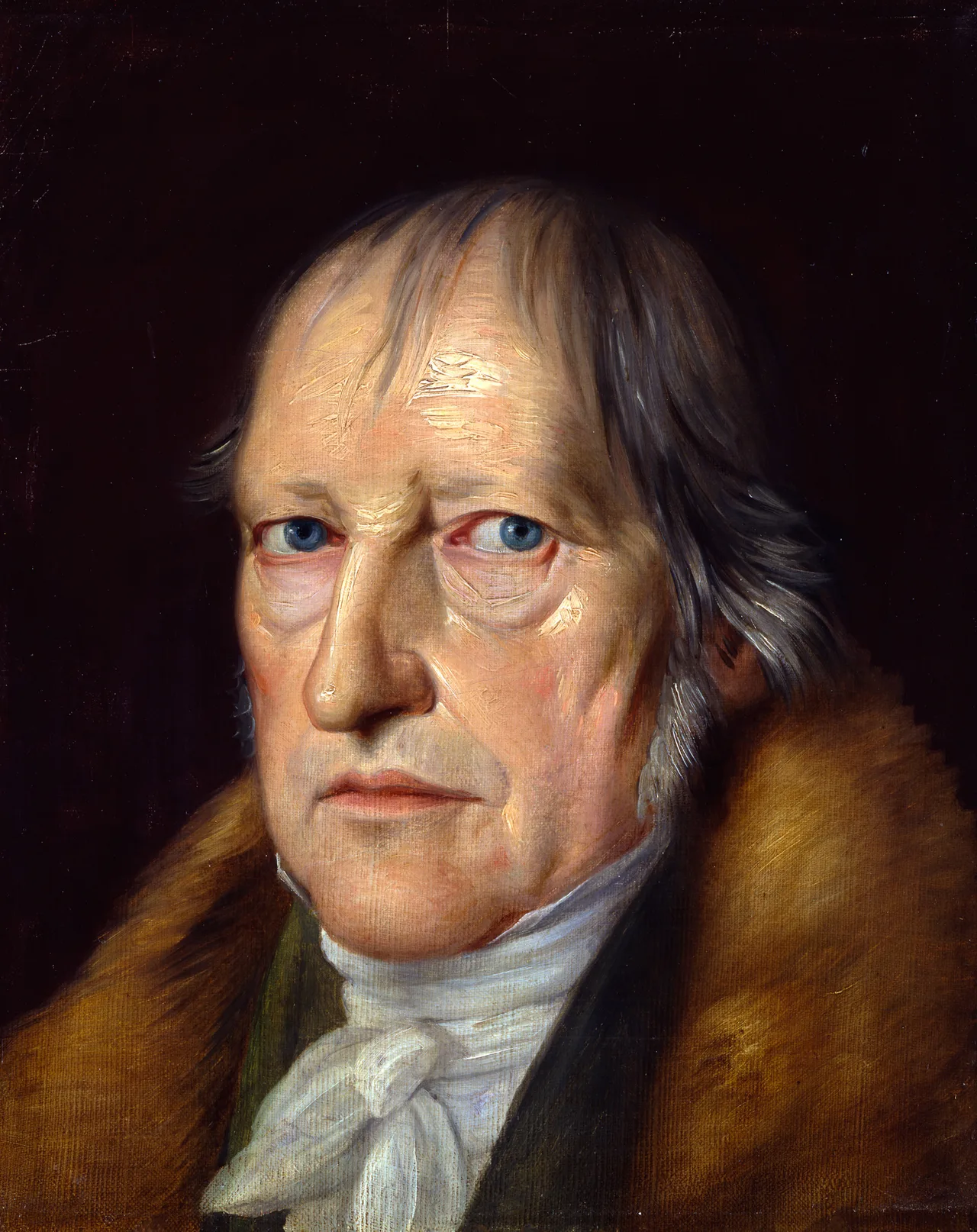 Jakob Schlesinger's 1831 portrait of Hegel: a middle-aged man in dark clothing with a bow tie, turned toward the viewer