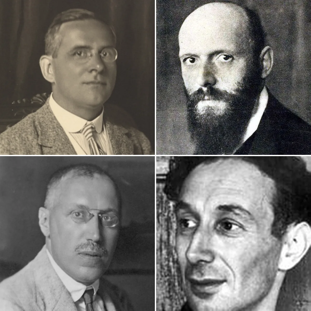 A black-and-white collage of portraits of the main logical positivists — Schlick, Carnap, Neurath, Hahn, Frank, Gödel, and others