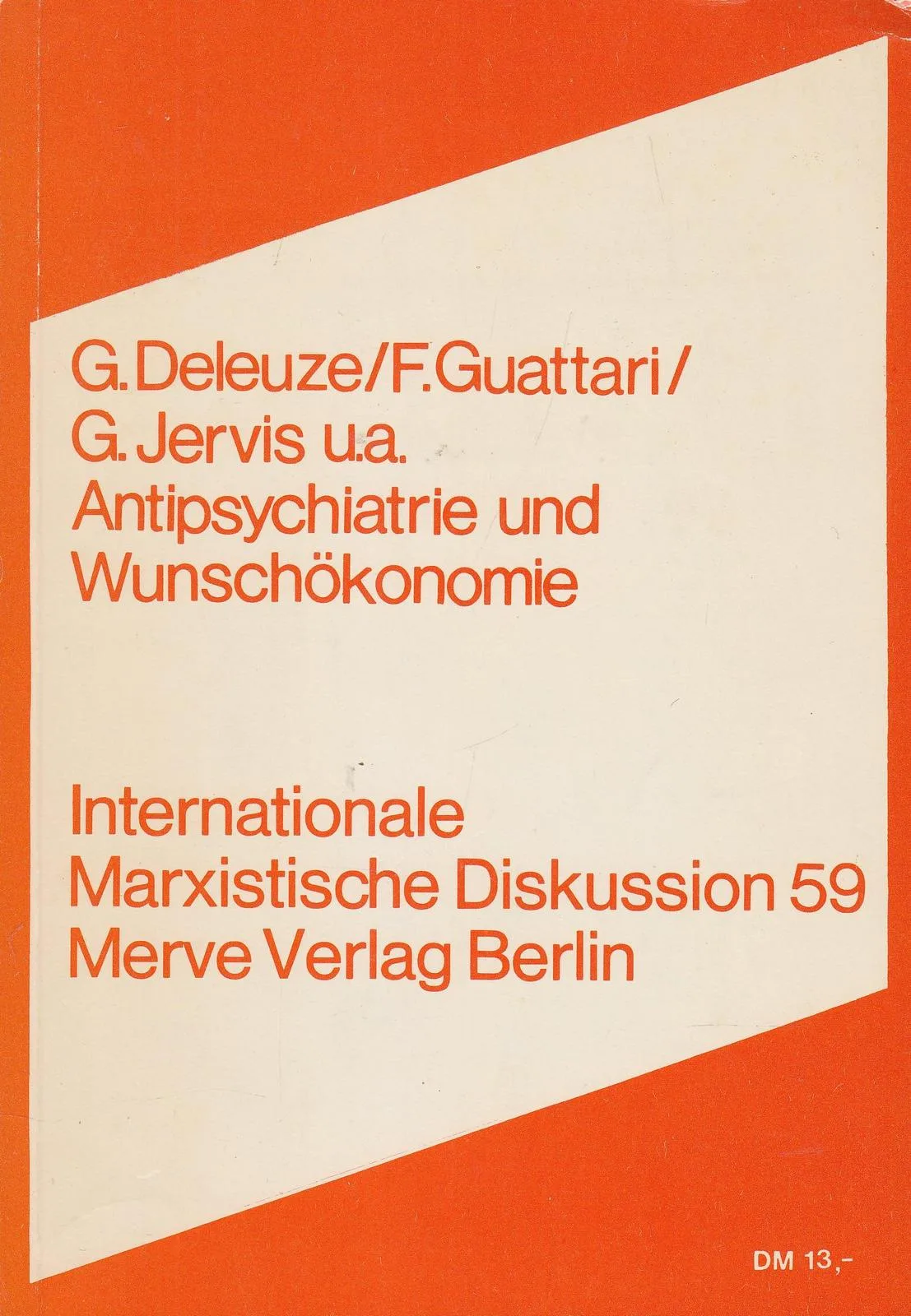 Plain typographic cover of Deleuze and Guattari's 1976 German collection 'Antipsychiatrie und Wunschökonomie'